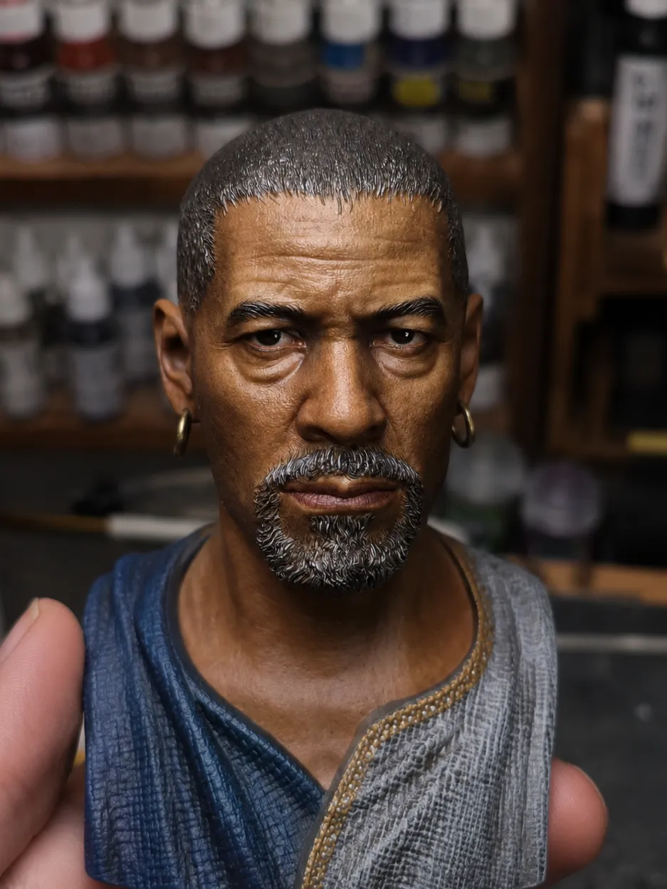 Busto em resina com pintura realista de pele